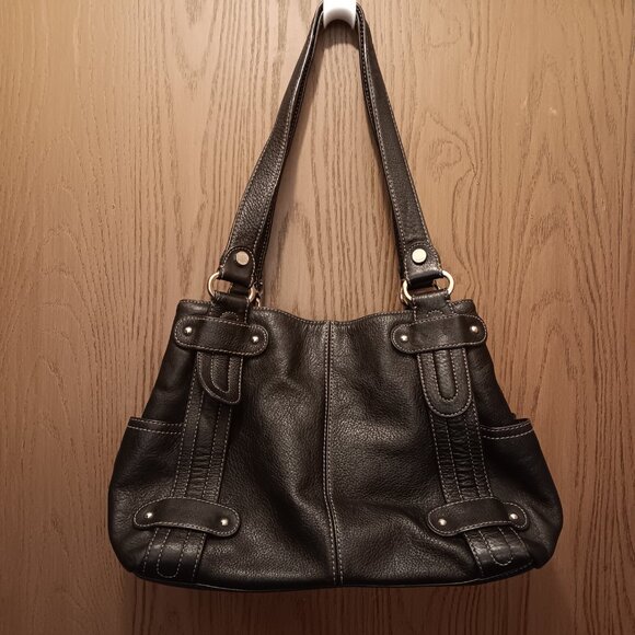 Tignanello leather multi pocket compartment double handles shoulder bag purse - Picture 2 of 15